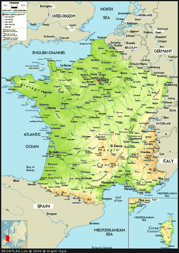 Physical Map of France