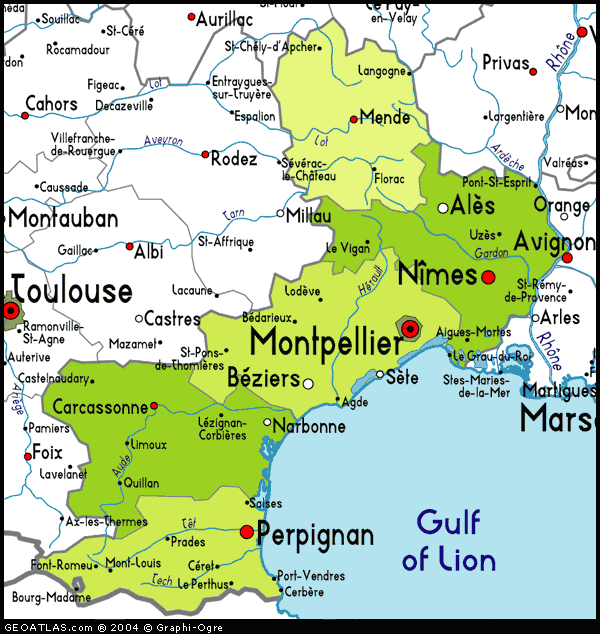 Map of Languedoc-Roussillon, France, France Atlas