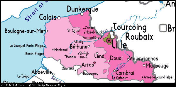 Map of Norde-Pas-De-Calais, France, France Atlas